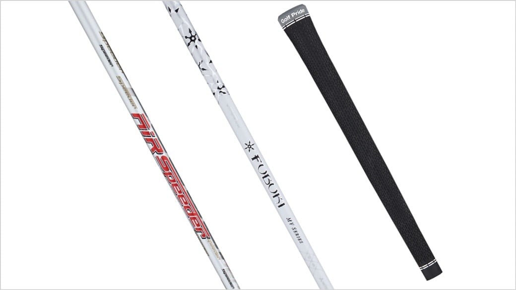 Photo showing the stock shaft and grip options available with the new Titleist TS1 driver