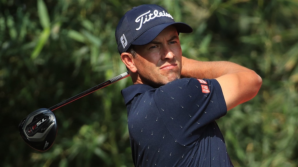 Adam Scott tees off with his Titleist TS4 driver during action at the 2019 Australian Open.