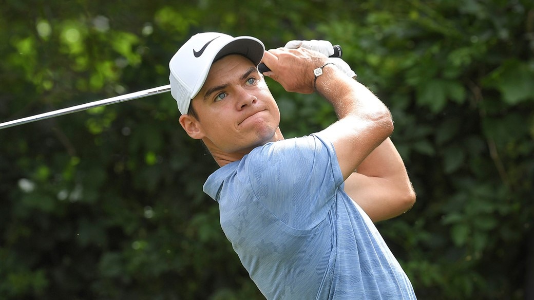 Kristoffer Ventura drives his Pro V1 golf ball during action at the 2019 Utah Championship