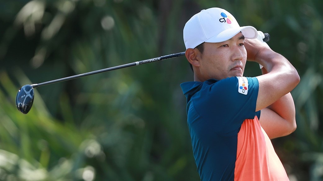 Sung Kang hits a tee shot with his Titleist TS3 driver during action at the 2019 AT&T Byron Nelson