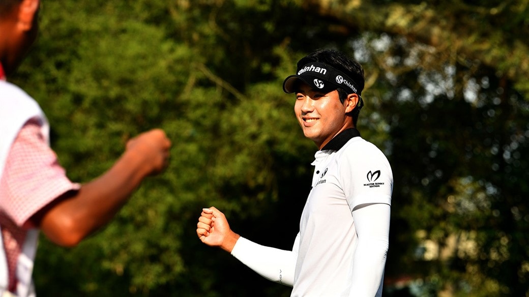 Yikuen Chang smiles after he sinks the winning putt with his Pro V1x golf ball at the 2019 Yeangder TPC
